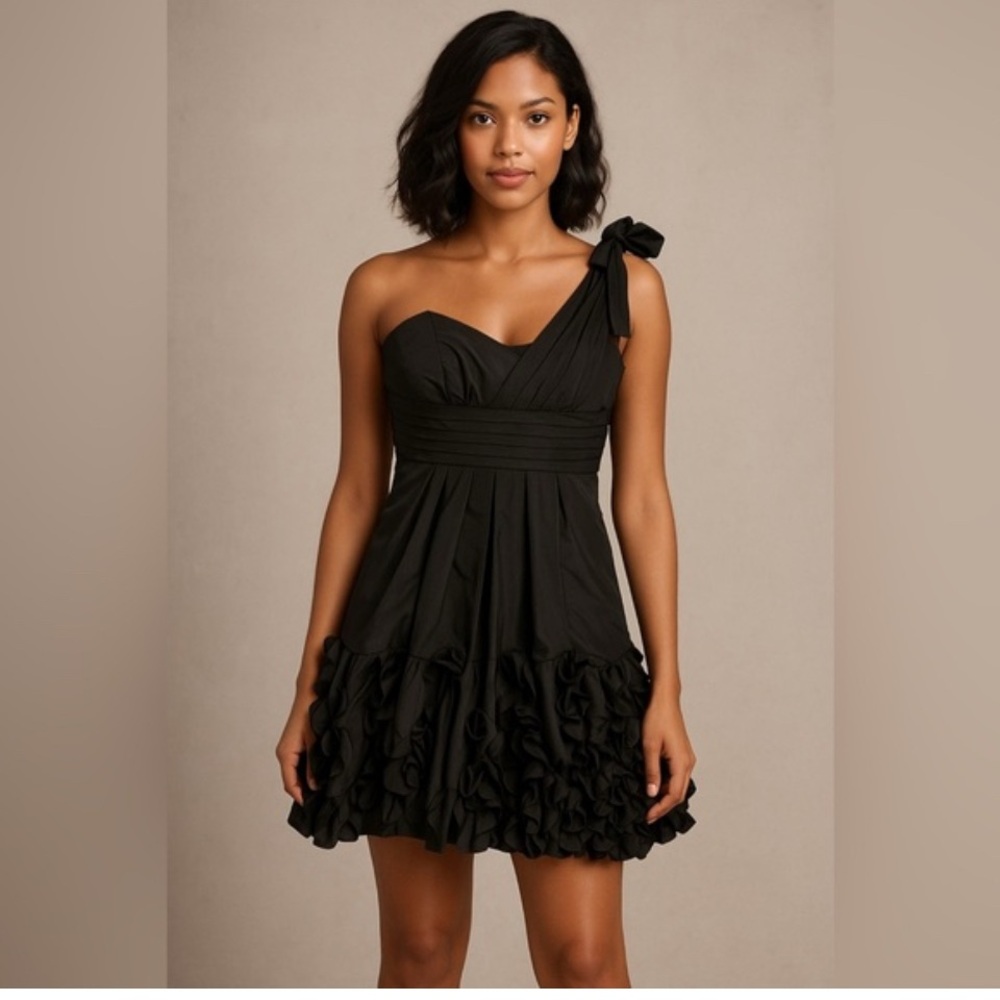 BCBGMaxAzria Black Ruffled One-Shoulder Dress